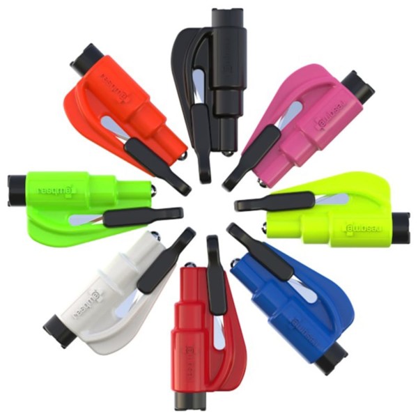 resqme car escape tool keychain seat belt cutter window breaker lifesaving device for emergency car entrapment sinking car automobile accidents made in the USA small and compact firefighters window punch