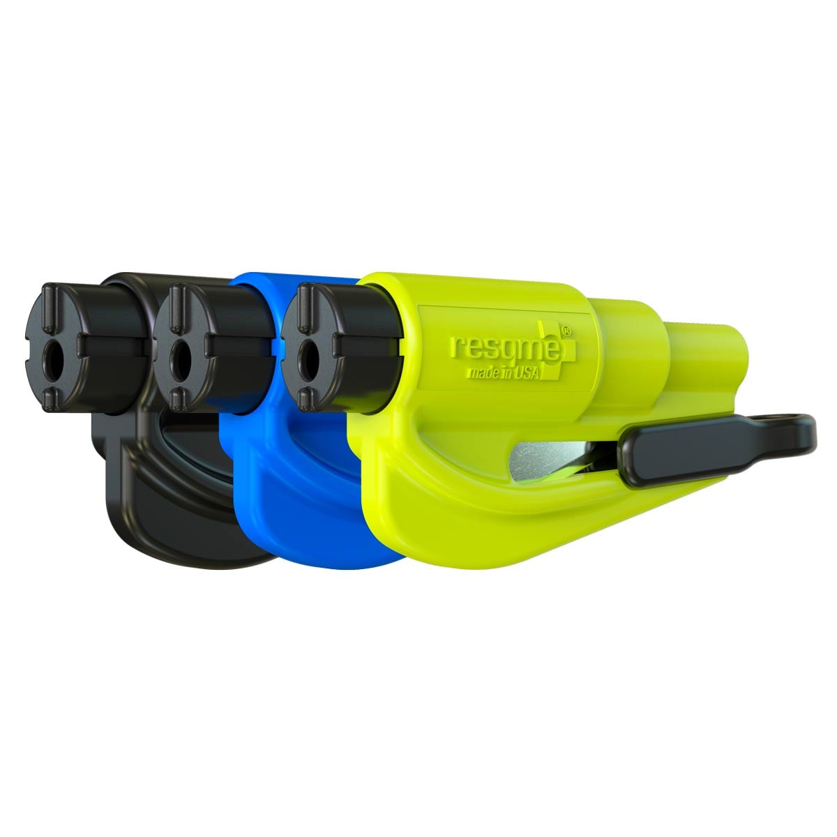 resqme® Car Escape Tool, Seatbelt Cutter / Window Breaker - Pack of 3 Black, Blue & Safety Yellow