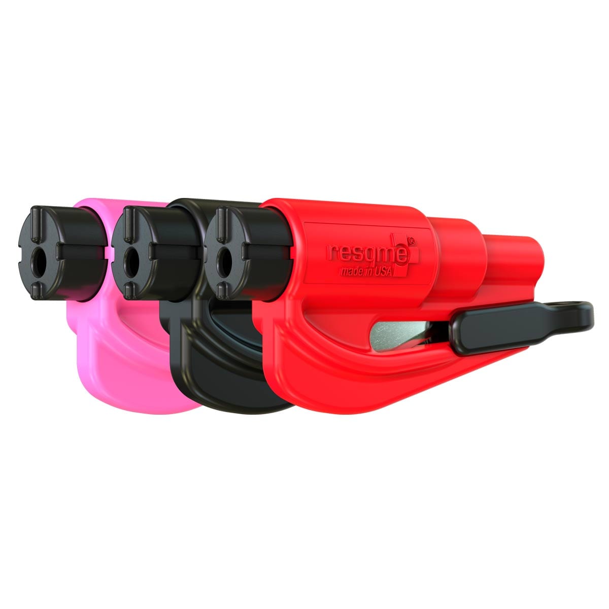 resqme® Car Escape Tool, Seatbelt Cutter / Window Breaker - Pack of 3 Black, Pink & Red