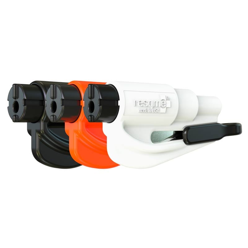 resqme® Car Escape Tool, Seatbelt Cutter / Window Breaker - Pack of 3 Black, Orange & White