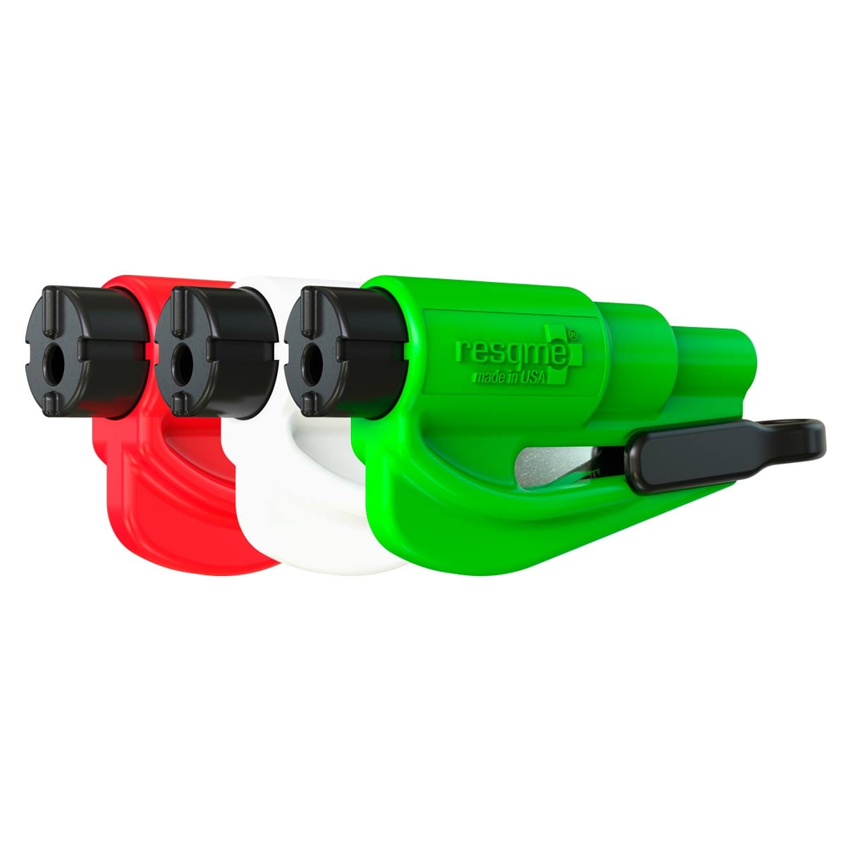 resqme® Car Escape Tool, Seatbelt Cutter / Window Breaker - Pack of 3 Red, White & Green