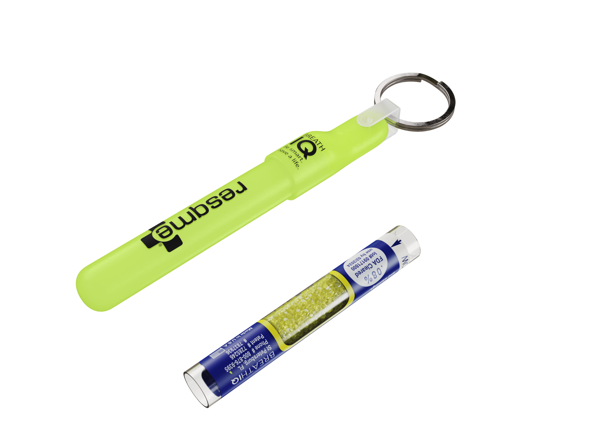 resqme® Breath IQ breathalyzer, glow in the dark key chain