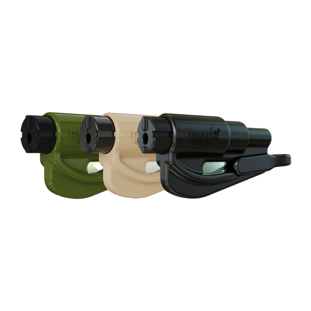 resqme® Car Escape Tool, Seat belt Cutter, Window Breaker, Camouflage Combo: Army Green, Sand, Black